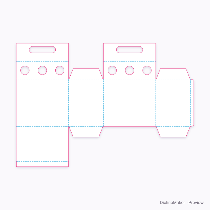 Enclosed deck-and-handle bottle carrier flat dieline