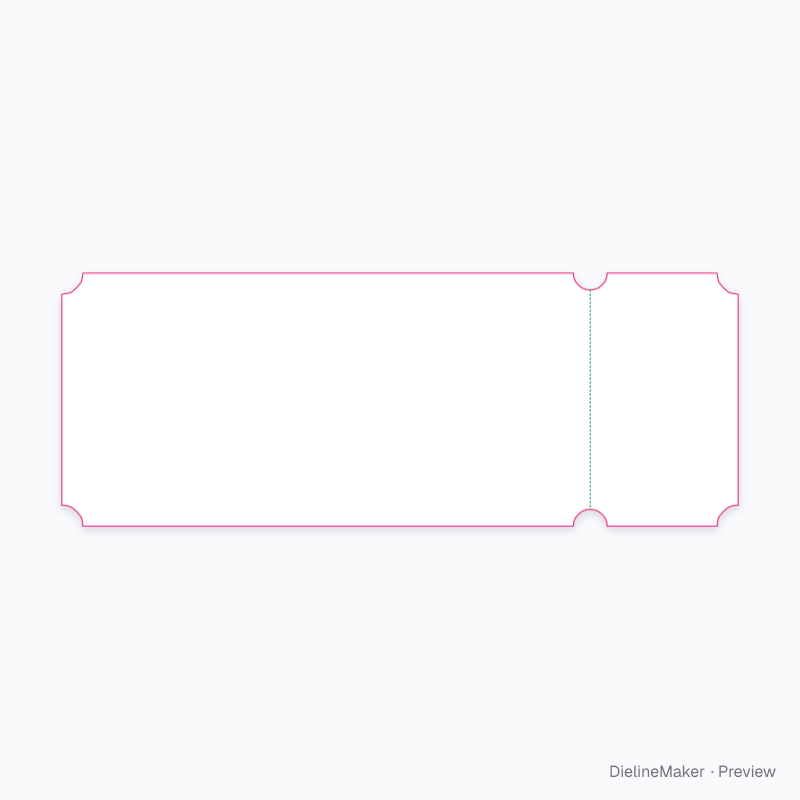 Ticket with concave corners and stub notches flat dieline
