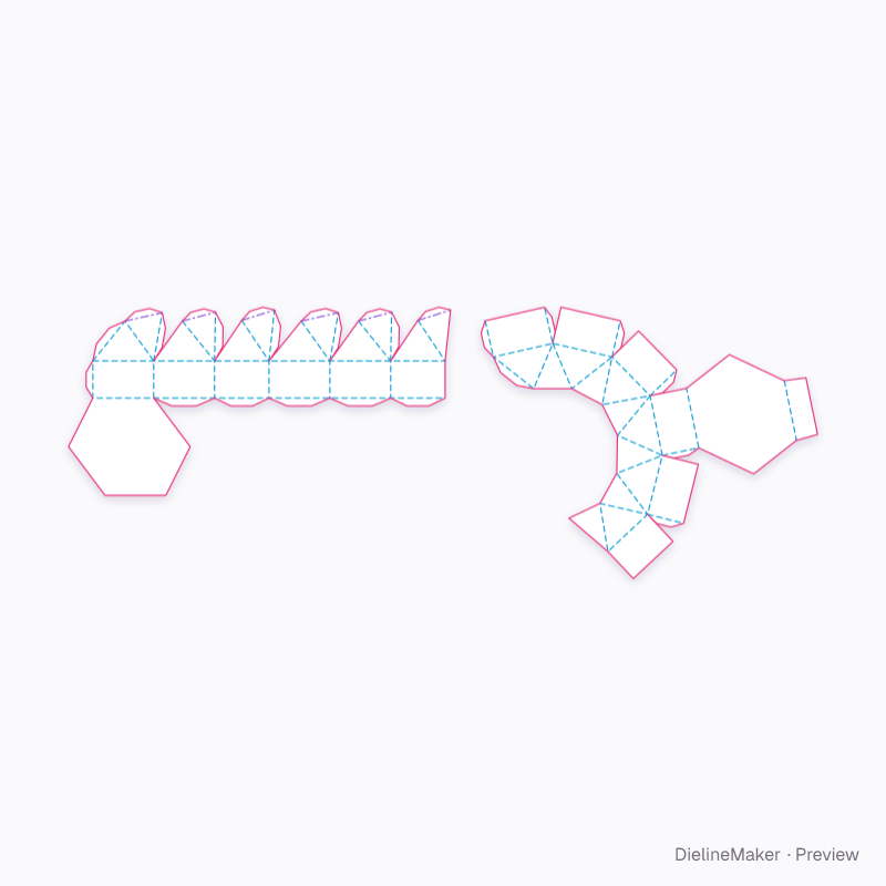 Hexagonal faceted box with tuck lid flat dieline