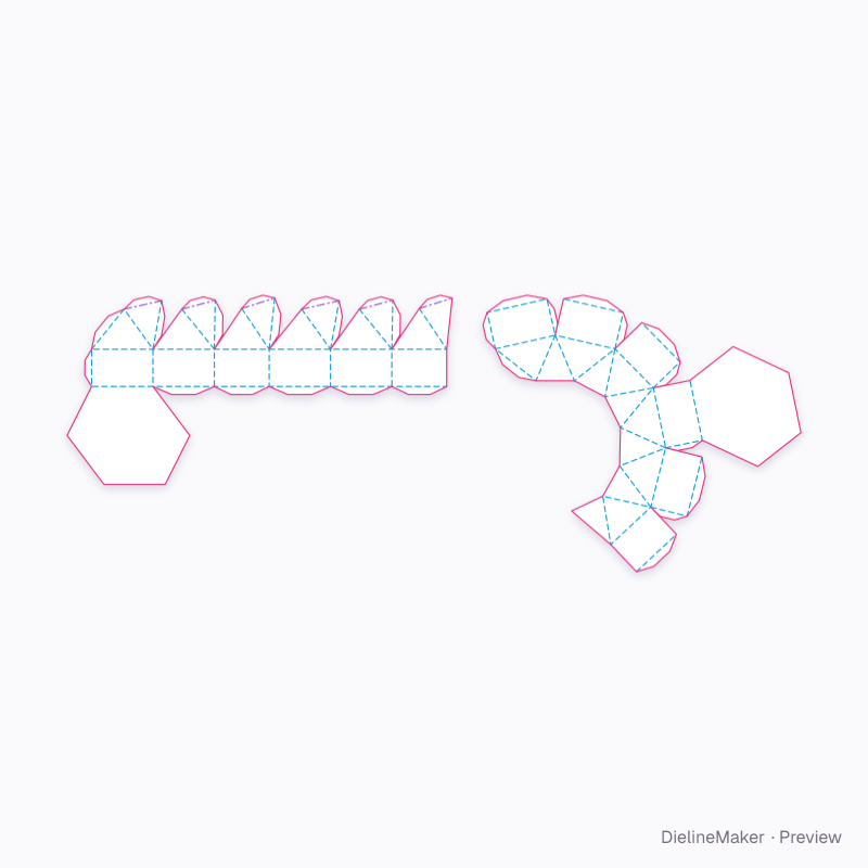 Hexagonal faceted waist box flat dieline