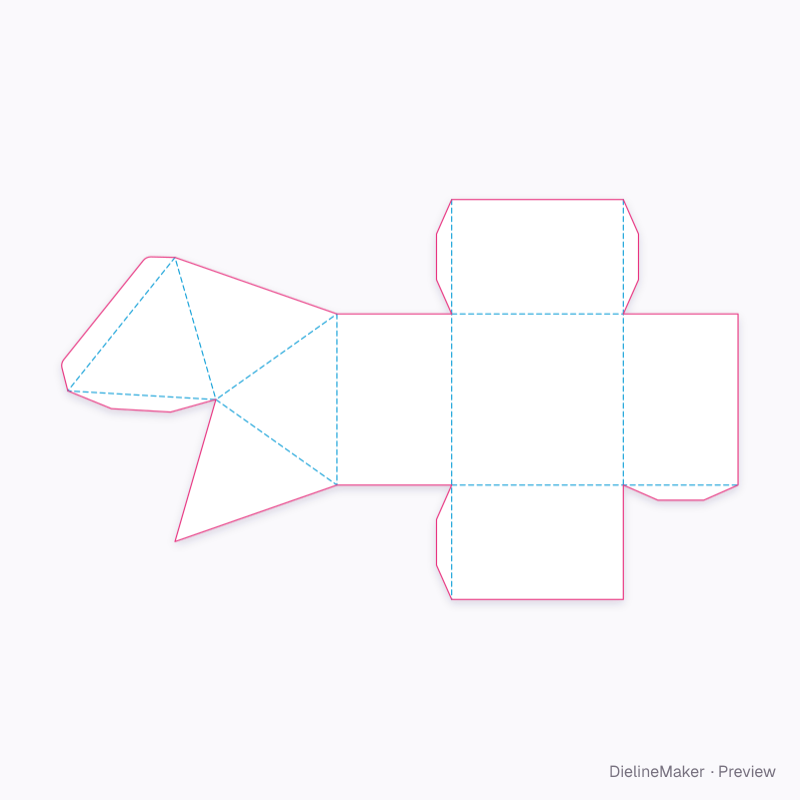 Square box with pyramid lid flat dieline