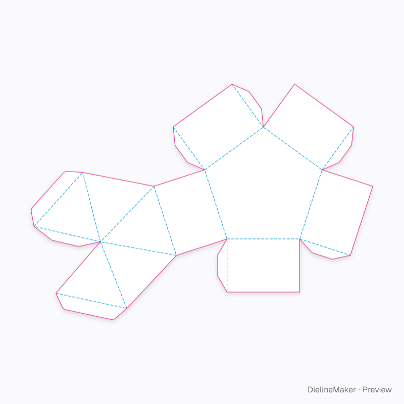 Faceted pyramid-lid box flat dieline
