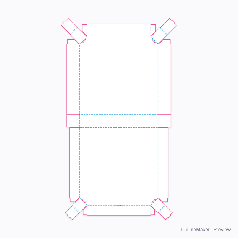 Cut-corner box with locking lid returns flat dieline