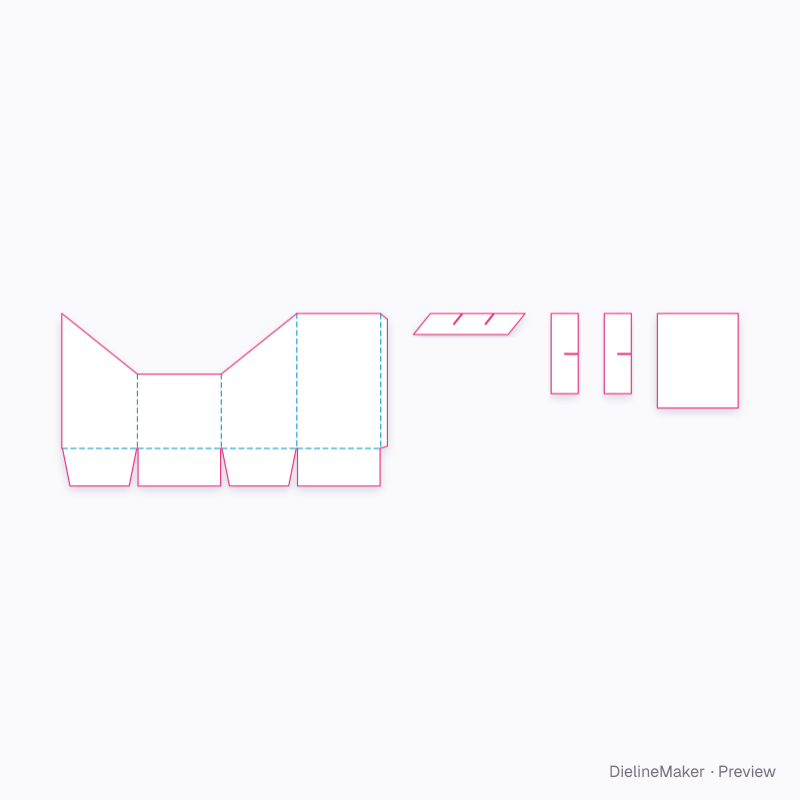 Sloped compartment bin flat dieline