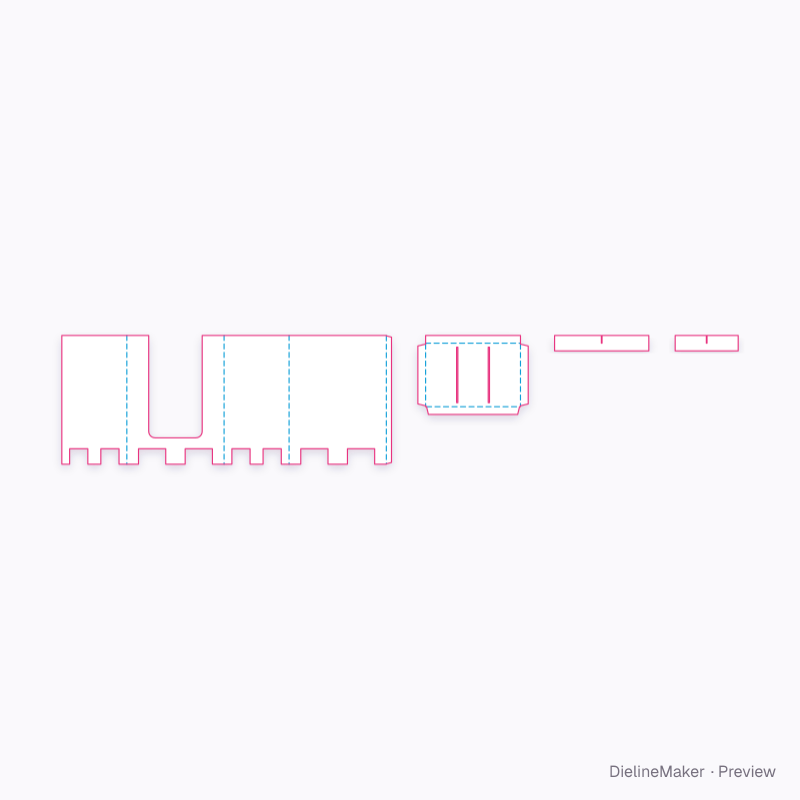 Footed bin with crossed floor supports flat dieline