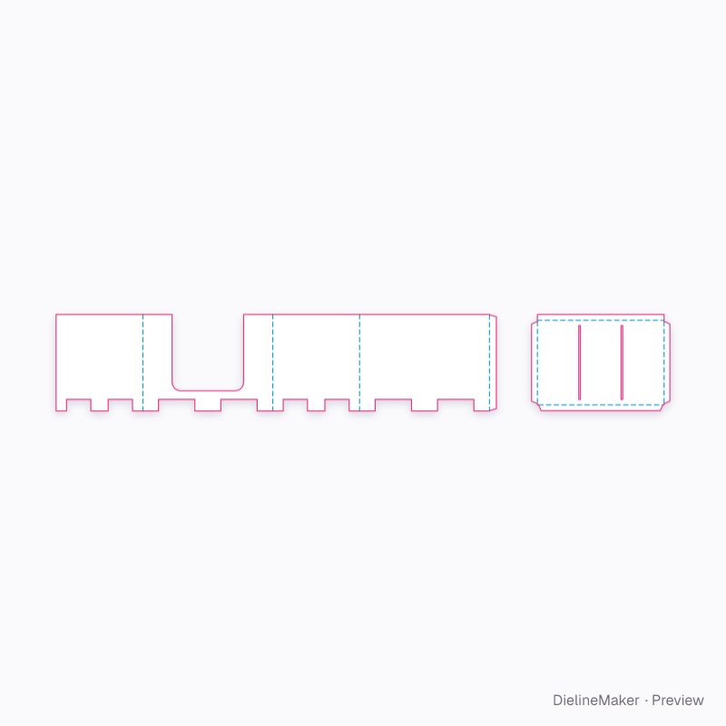 Footed bin with cut-away front flat dieline