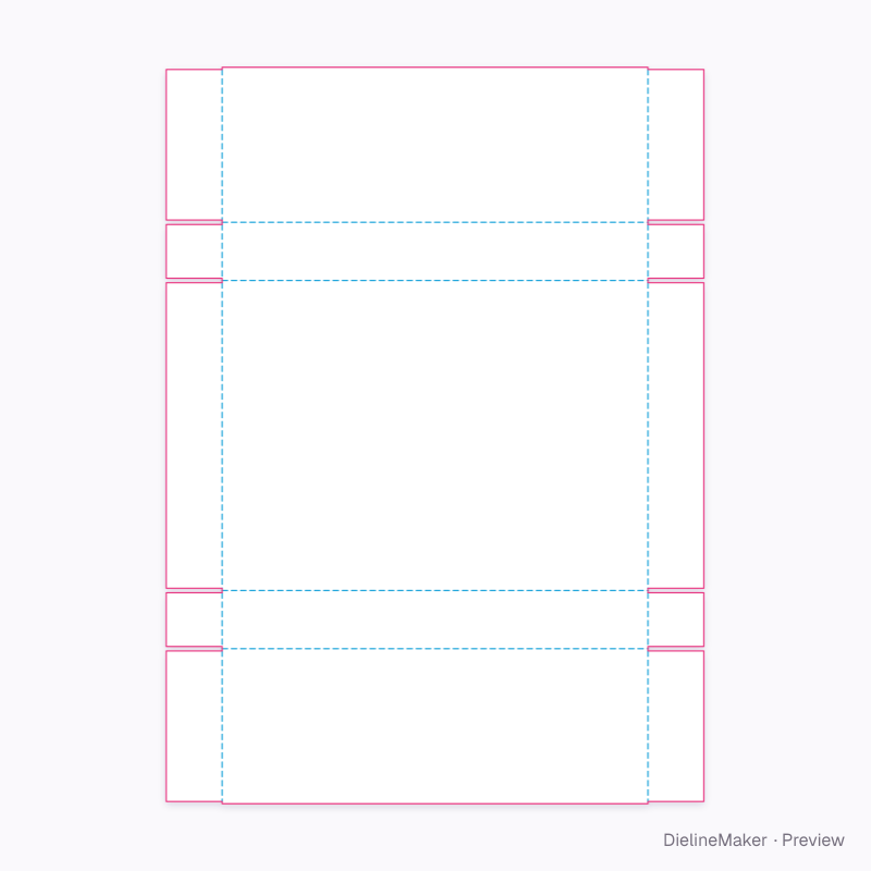 Centre-seam folder with end flaps flat dieline