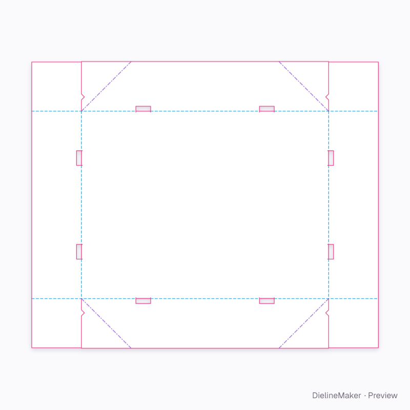 FEFCO 0451.1 · Collapse diagonals and retained base-edge tabs flat dieline