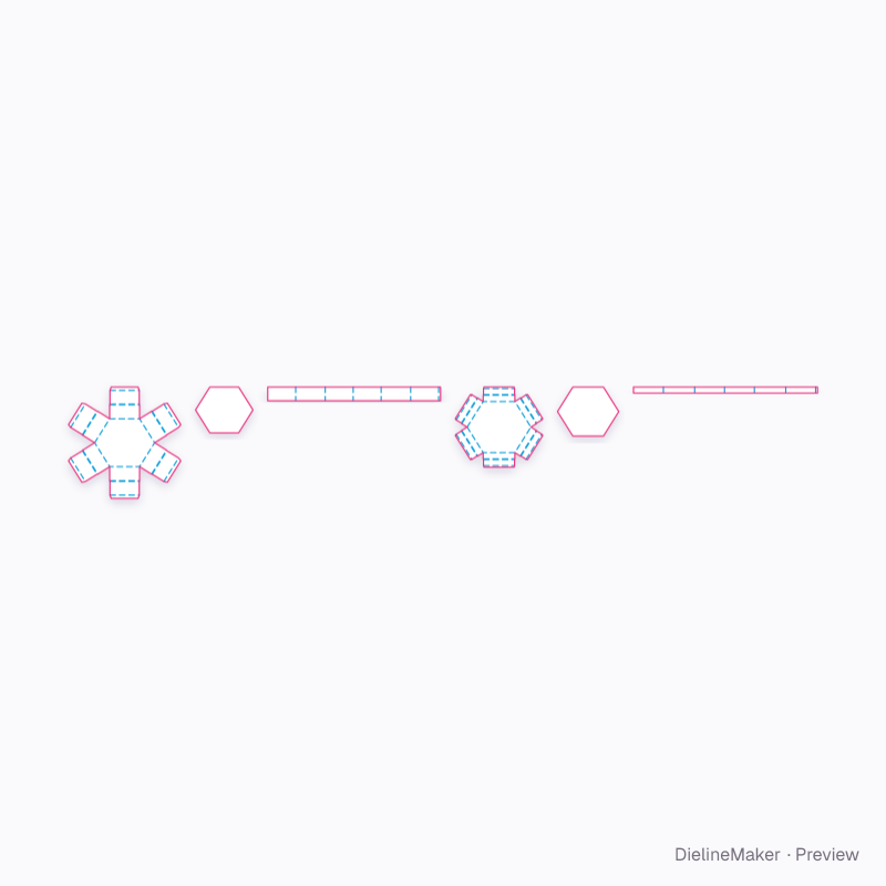 Six-piece hexagonal telescope flat dieline