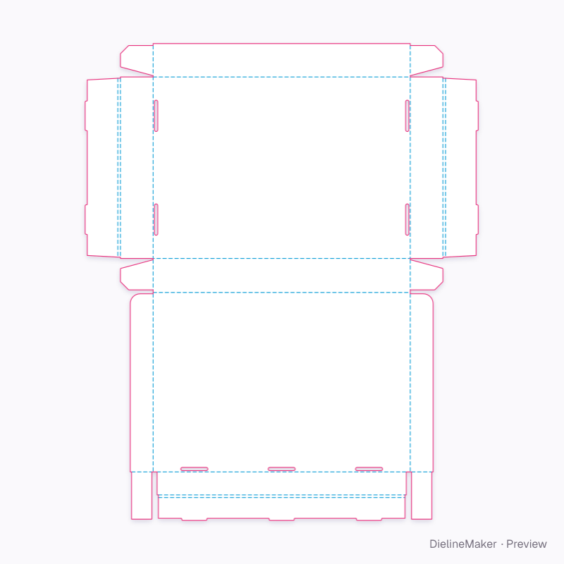 Roll-end box with rolled lid edge flat dieline