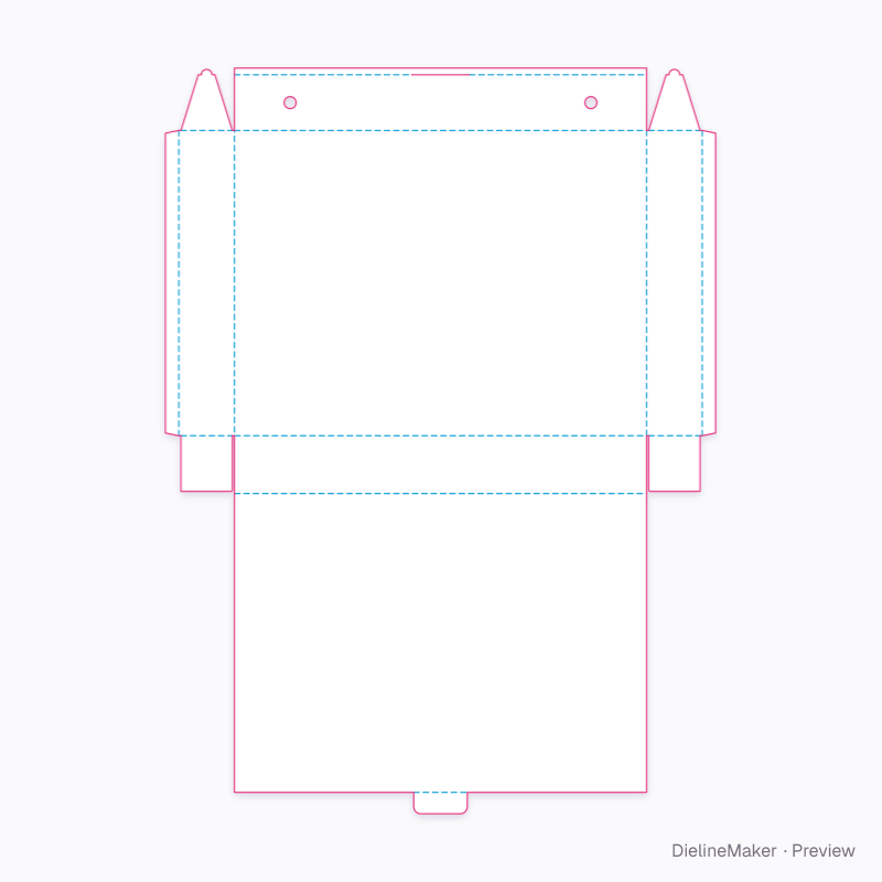 Presentation box with button corner locks flat dieline