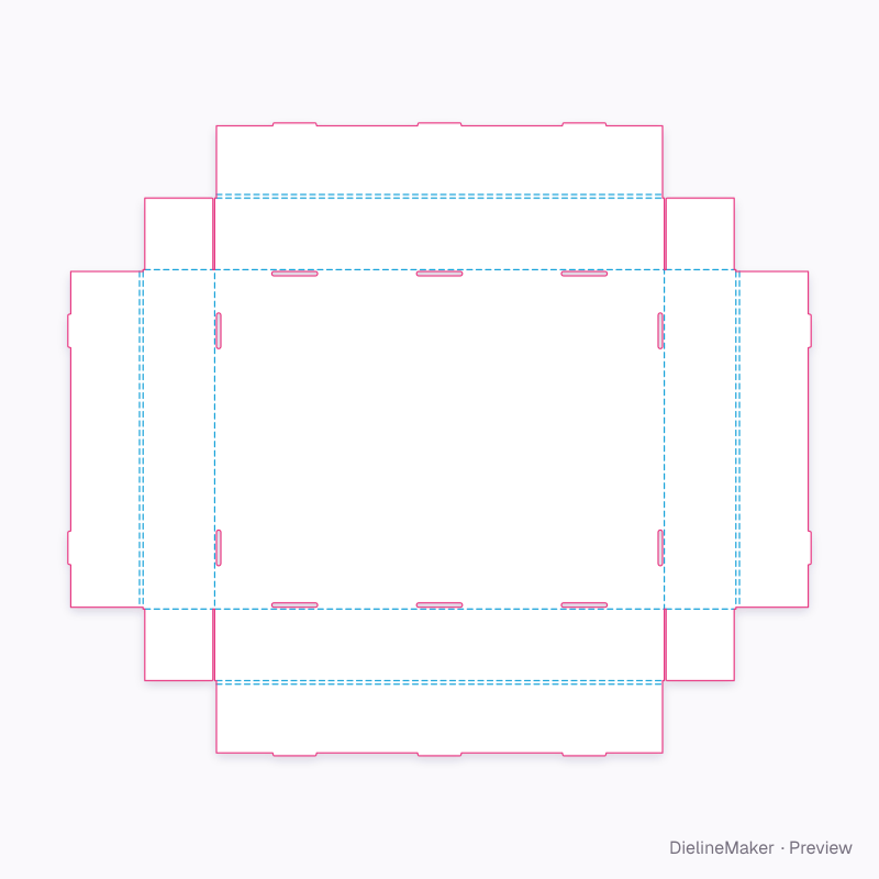 Four-wall tongue-lock tray flat dieline