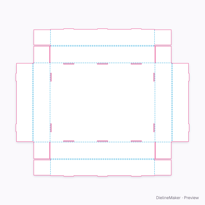 Four-wall tongue-lock tray with inner corner flaps flat dieline