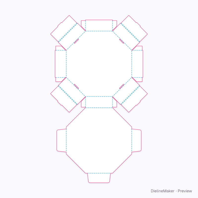 Regular octagonal hinged box flat dieline