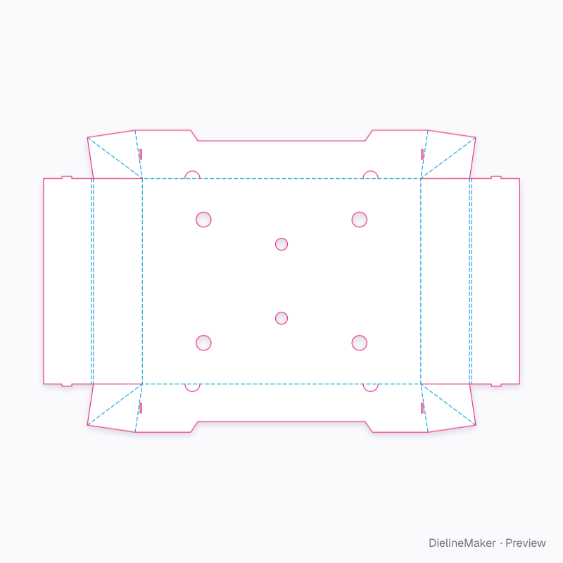 Rolling-end ventilated tray flat dieline
