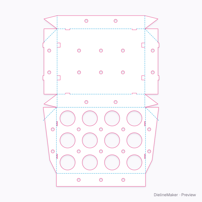 Ventilated twelve-hole covered tray flat dieline