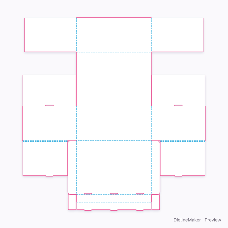 Archive box with rolled end walls flat dieline