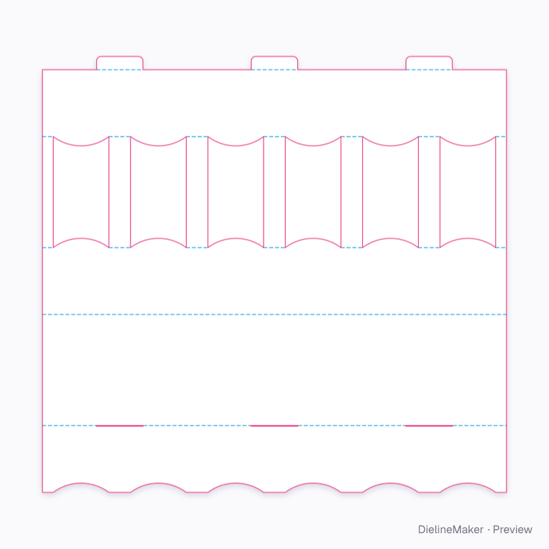 FEFCO 0752 · Six-cell scalloped sleeve flat dieline