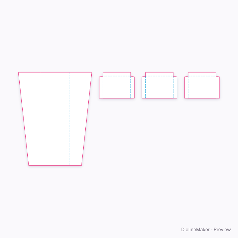 Tapered display with proud trays flat dieline