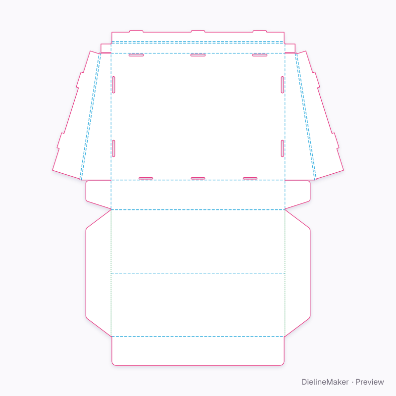 Sloping display box with fold-back cover flat dieline