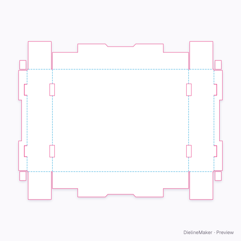 Twin-lug glued corner-rim tray flat dieline