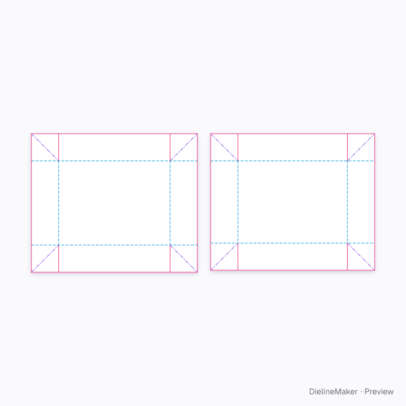 Diagonal-ear telescope flat dieline