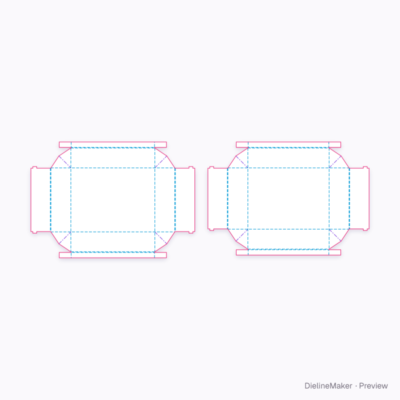 Web-corner telescope with narrow returns flat dieline