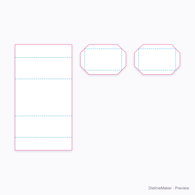 End-glued rigid box with short covers flat dieline