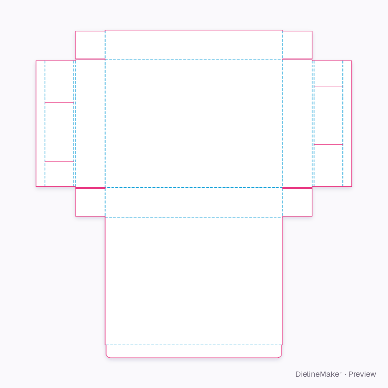 Hinged box with split end returns flat dieline
