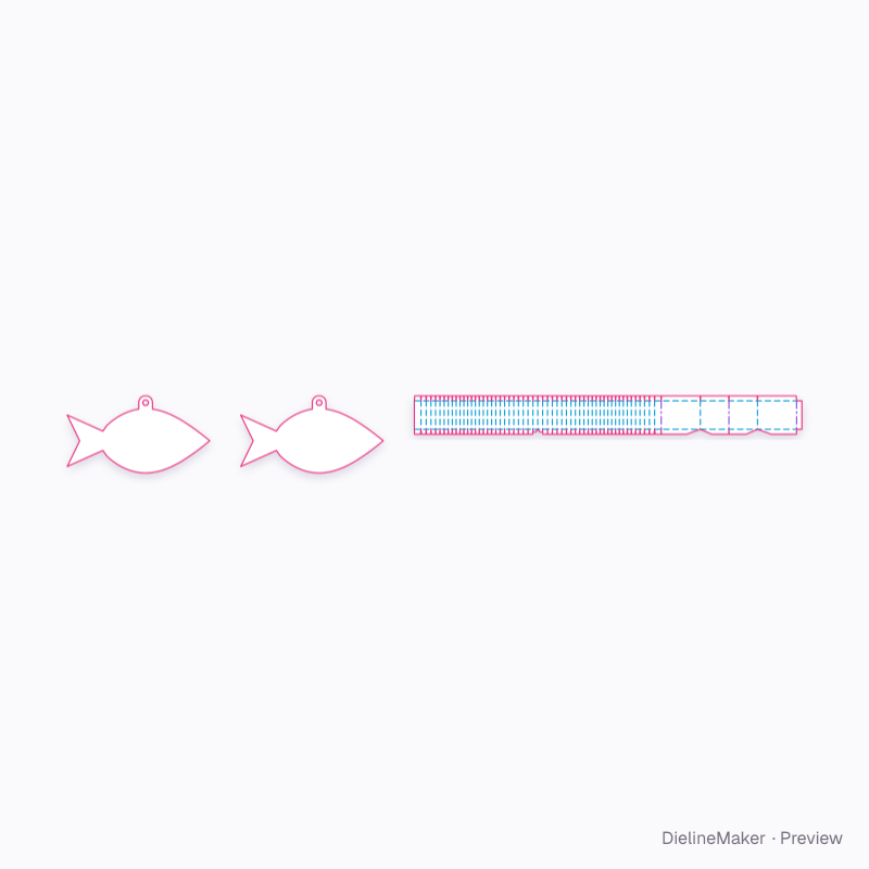 Fish-shaped hanging carton flat dieline