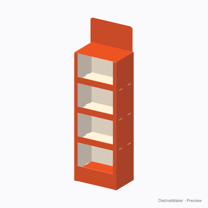 Four-shelf floor display folded geometry preview