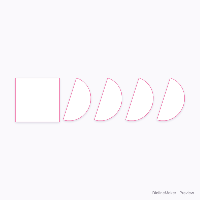Square card with four round petals flat dieline