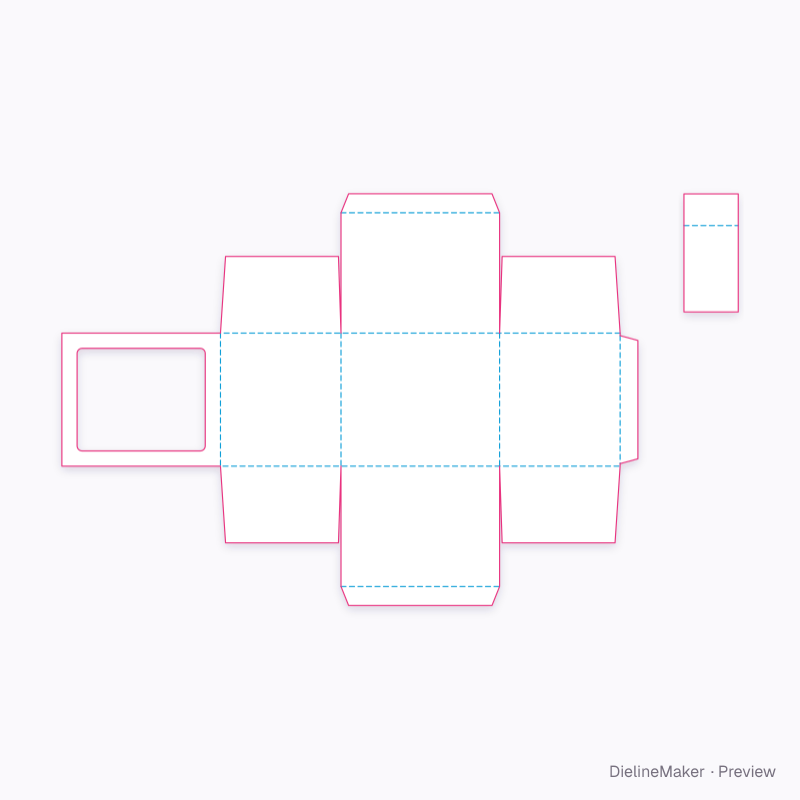 Open-front framed mug carton flat dieline