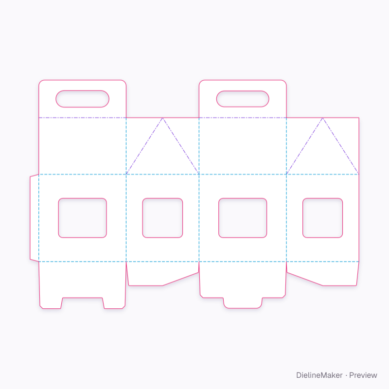 House gift box with windows flat dieline