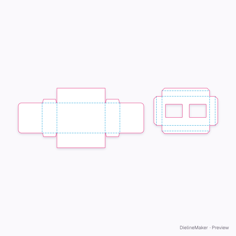 Gate-fold presentation tray with two-window deck flat dieline