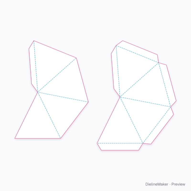 Four-sided diamond favour flat dieline