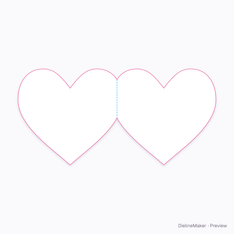 Folded heart card flat dieline