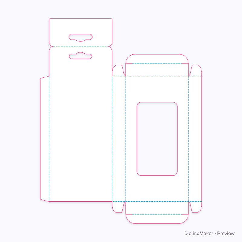 Phone case hang box flat dieline