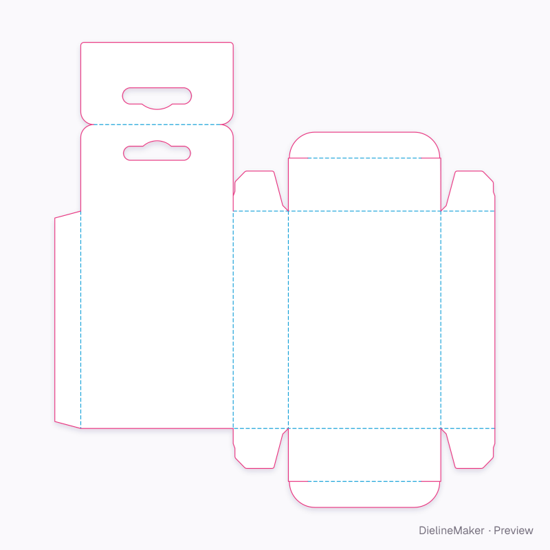 Hang carton, double header with Euro slot flat dieline