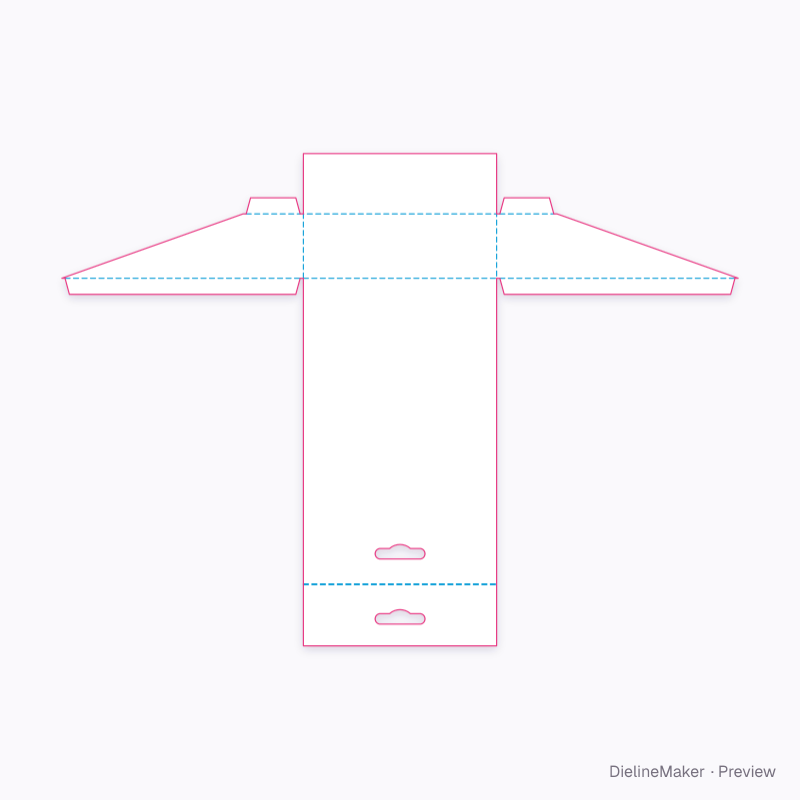 Hanging display tray with header flat dieline