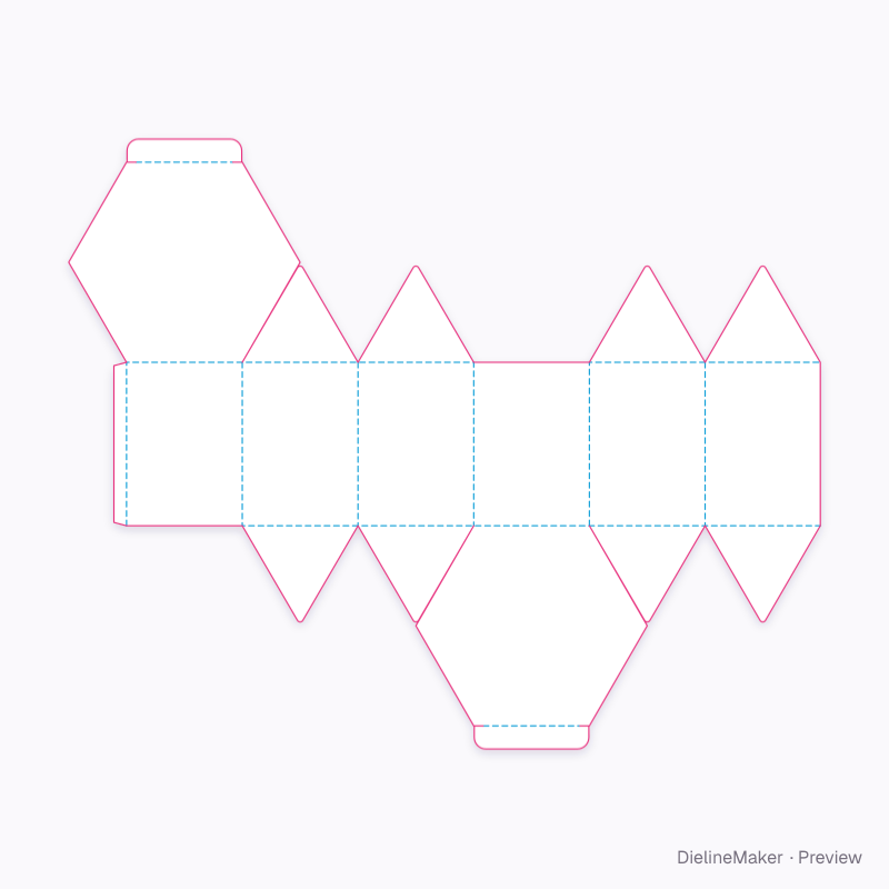 Polygon mini hamper — Hexagon box flat dieline