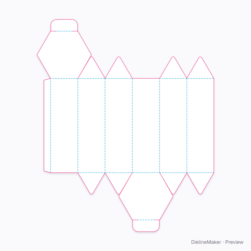 Tall tea polygon carton — Hexagon box flat dieline