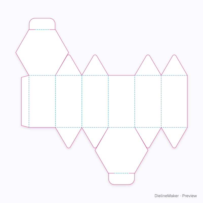 Votive polygon carton — Hexagon box flat dieline