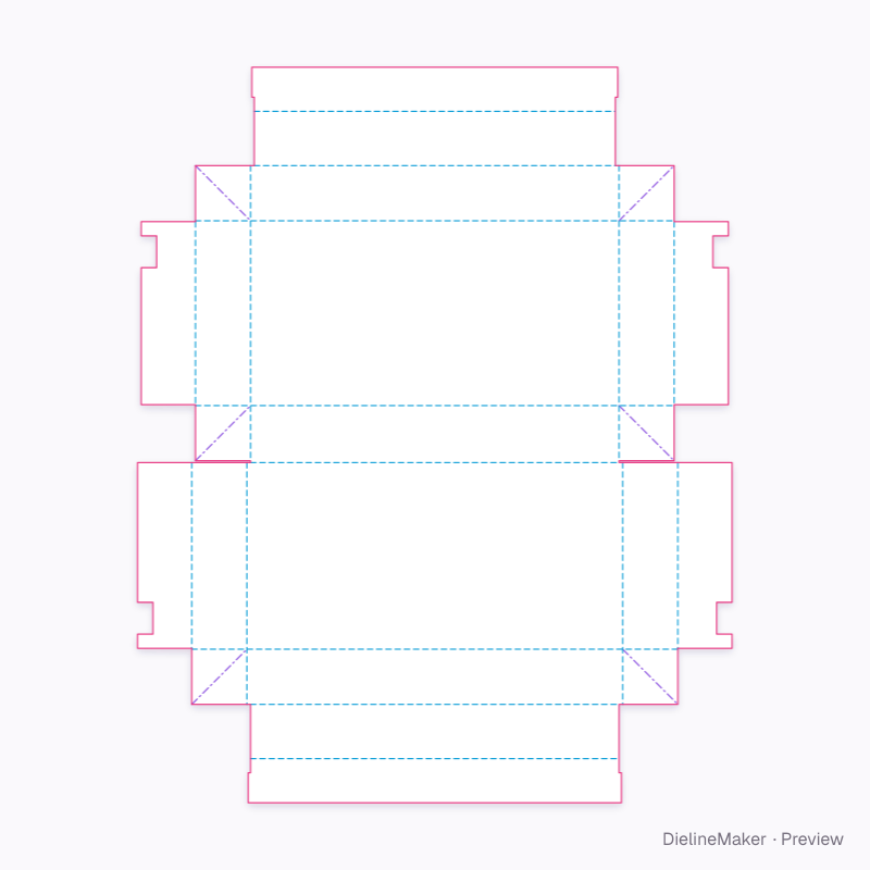 Hinged-lid tray, folded corners flat dieline