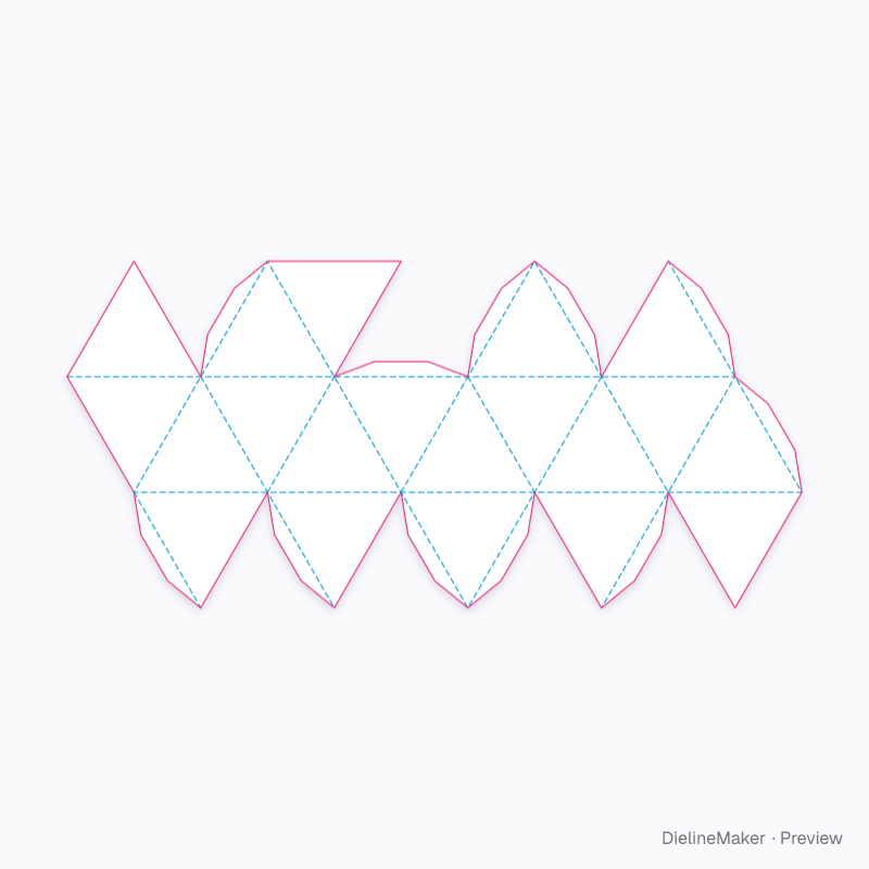 Icosahedron paper net flat dieline