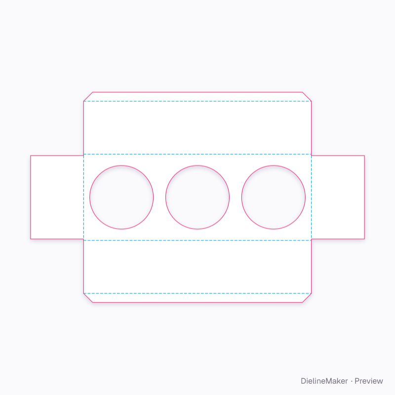 Three-bottle die-cut platform flat dieline