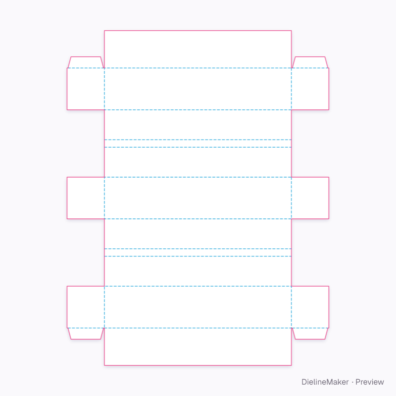 Three-channel tray flat dieline