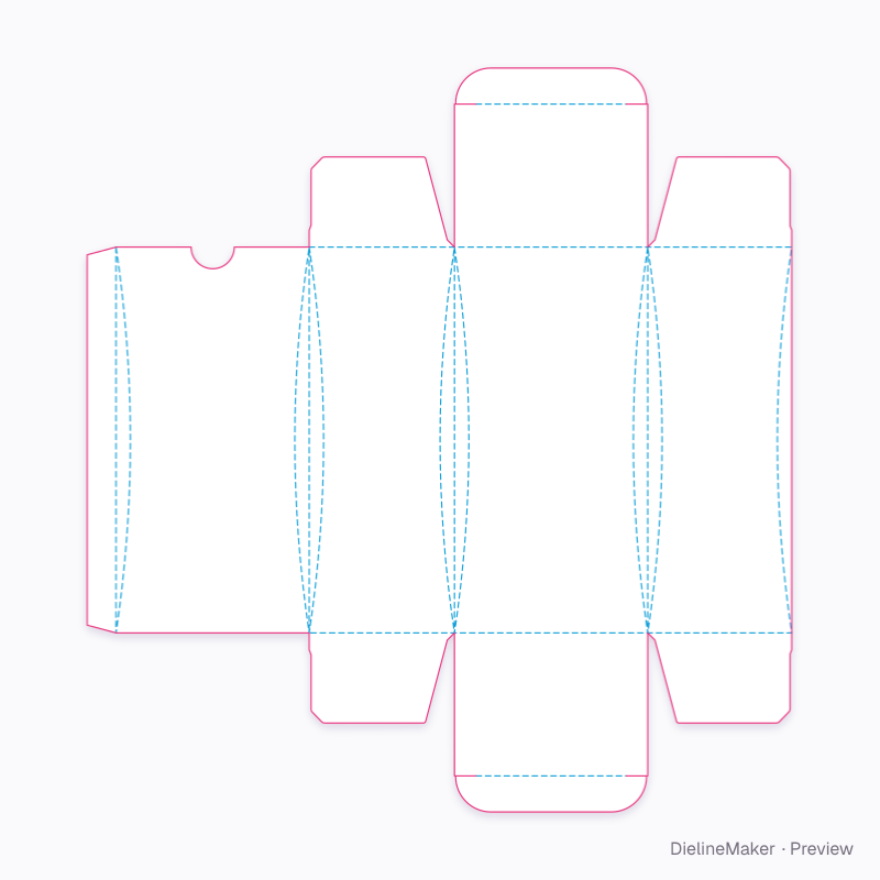 Lens-corner fold carton flat dieline