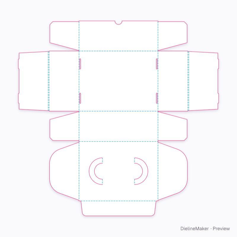 Carton with lid-struck carry handle flat dieline