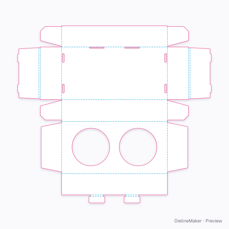 Two-cup locking tray flat dieline